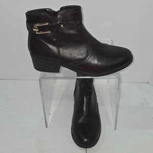 Toetos Alexis-03 Women Dark Brown Ankle Boots Side Buckle Low Block Heel Size 10